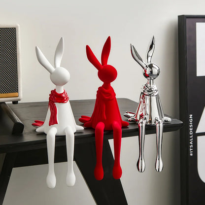 Modern Nordic Sitting Bunny Couple – Minimalist Home & Office Decor