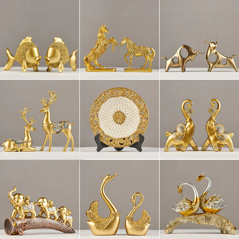 Luxury Gold & Jade-Inspired Decorative Sculptures – Elegant Home & Office Accents