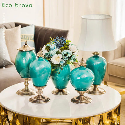 Elegant Blue Ceramic Vase Set – Luxury Home Décor Accent