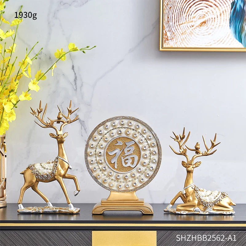 Luxury Golden Deer & Fortune Blessing Plate – Elegant Home & Office Decor