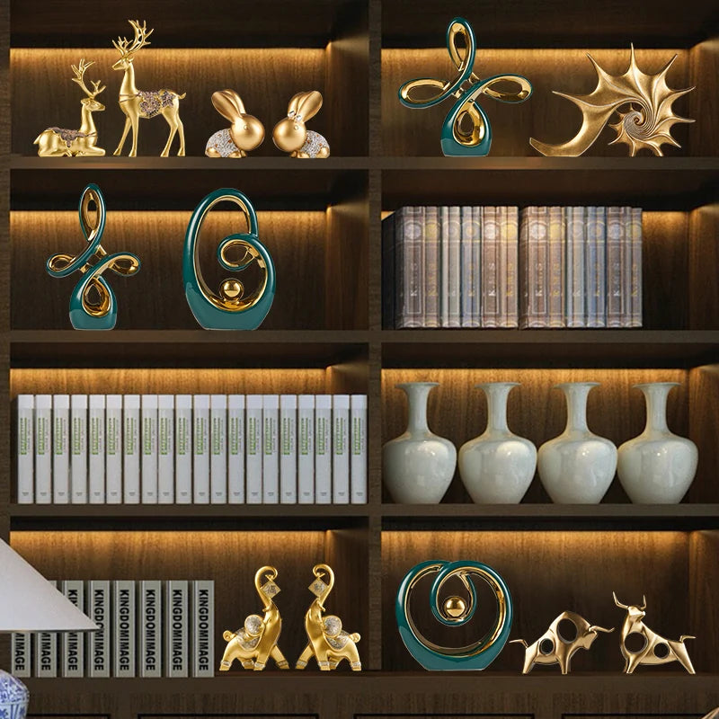 Luxury Gold & Jade-Inspired Decorative Sculptures – Elegant Home & Office Accents