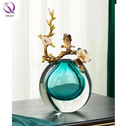 Luxury European Crystal Glass Vase – Handcrafted Enamel Decorative Home Accent