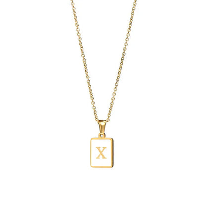 Vintage Stainless Steel A-Z Initial Necklace – Rectangle Natural Shell Pendant