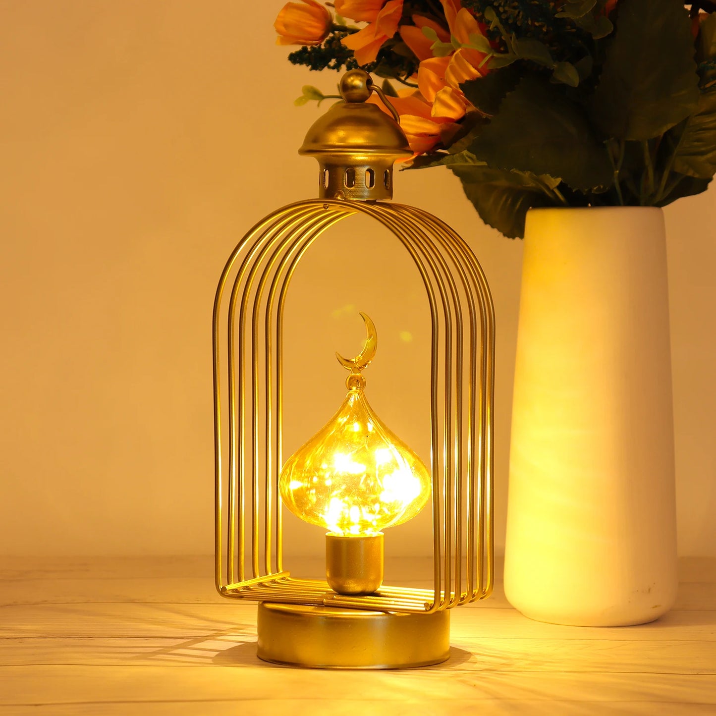 Pafu Arabic Islamic Gift Home Decor Ramadan Eid Gift Table Top Arch Lantern Table Centre Piece with LED Castle