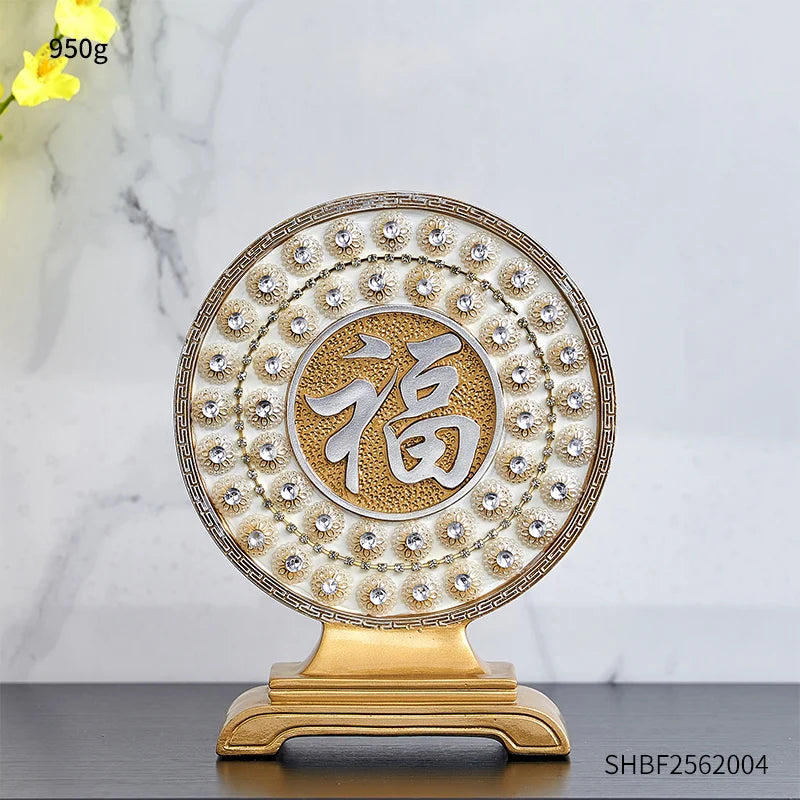 Luxury Golden Deer & Fortune Blessing Plate – Elegant Home & Office Decor