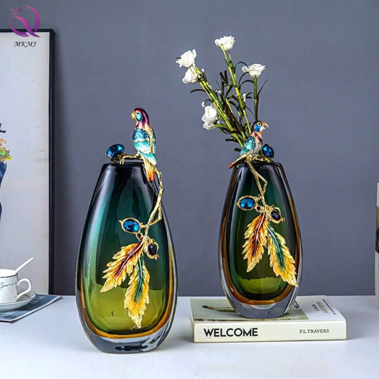 Handmade Nordic Glass Flower Vase – Modern Colorful Enamel Decorative Ornament