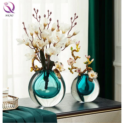 Luxury European Crystal Glass Vase – Handcrafted Enamel Decorative Home Accent