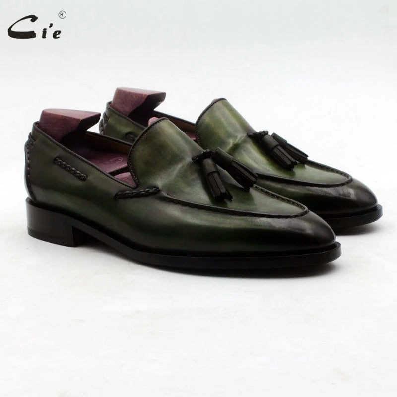 Men’s Handmade Green 100% Genuine Italian Leather Tassel Loafers – Elegant &amp; Timeless