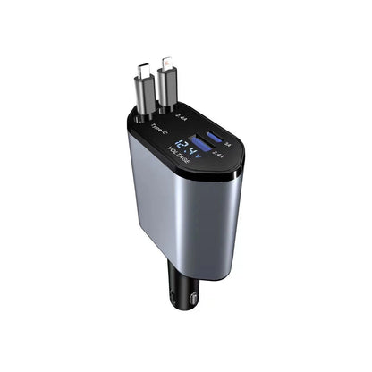 Retractable 4-in-1 Fast Charge USB-C Car Charger | 100W/120W Power Adapter