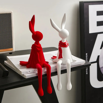 Modern Nordic Sitting Bunny Couple – Minimalist Home & Office Decor