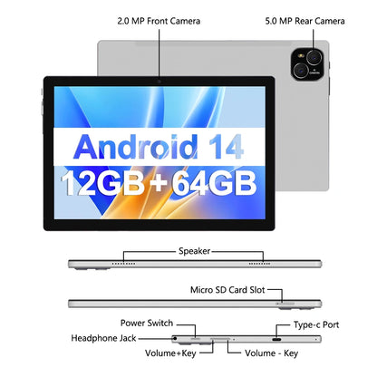 10.1" Android Tablet PC – Octa-Core Processor, 12GB RAM, 128GB Storage, Ultra-Fast Performance