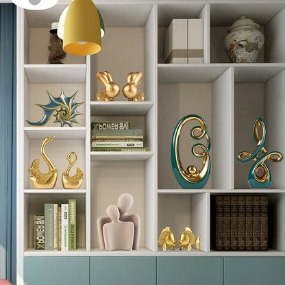 Luxury Gold & Jade-Inspired Decorative Sculptures – Elegant Home & Office Accents