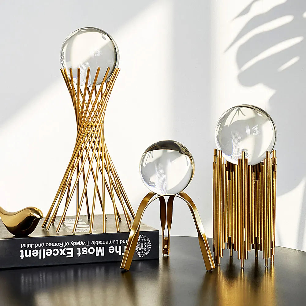 Modern Gold & Crystal Sphere Sculptures – Elegant Home & Office Decor