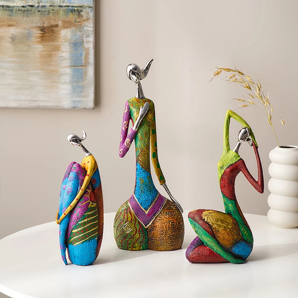 Abstract Colorful Yoga Sculptures – Modern Art Figurines for Home & Office Decor