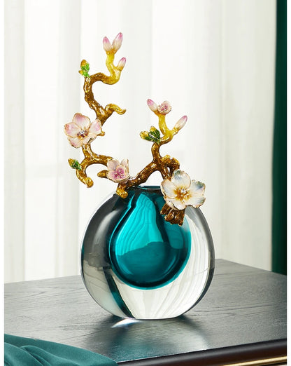 Luxury European Crystal Glass Vase – Handcrafted Enamel Decorative Home Accent