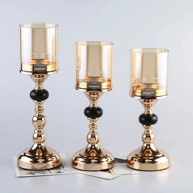 Elegant Metal & Glass Candle Holder – Modern Decorative Table Centerpiece