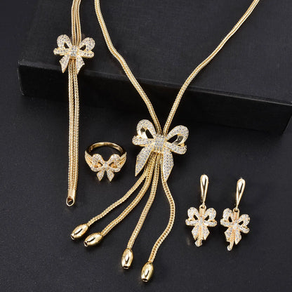 New Arrival 14K Gold Plated Bridal Jewelry Set – Elegant Necklace, Earrings, Ring & Bracelet for Women