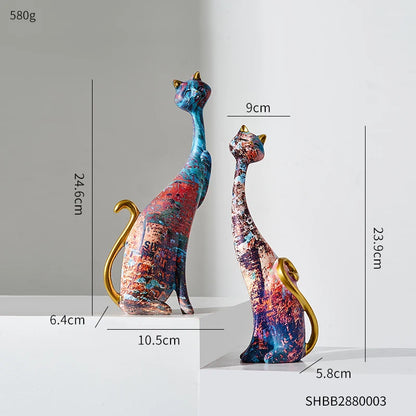 Elegant Abstract Cat Figurines – Colorful Modern Home Decor