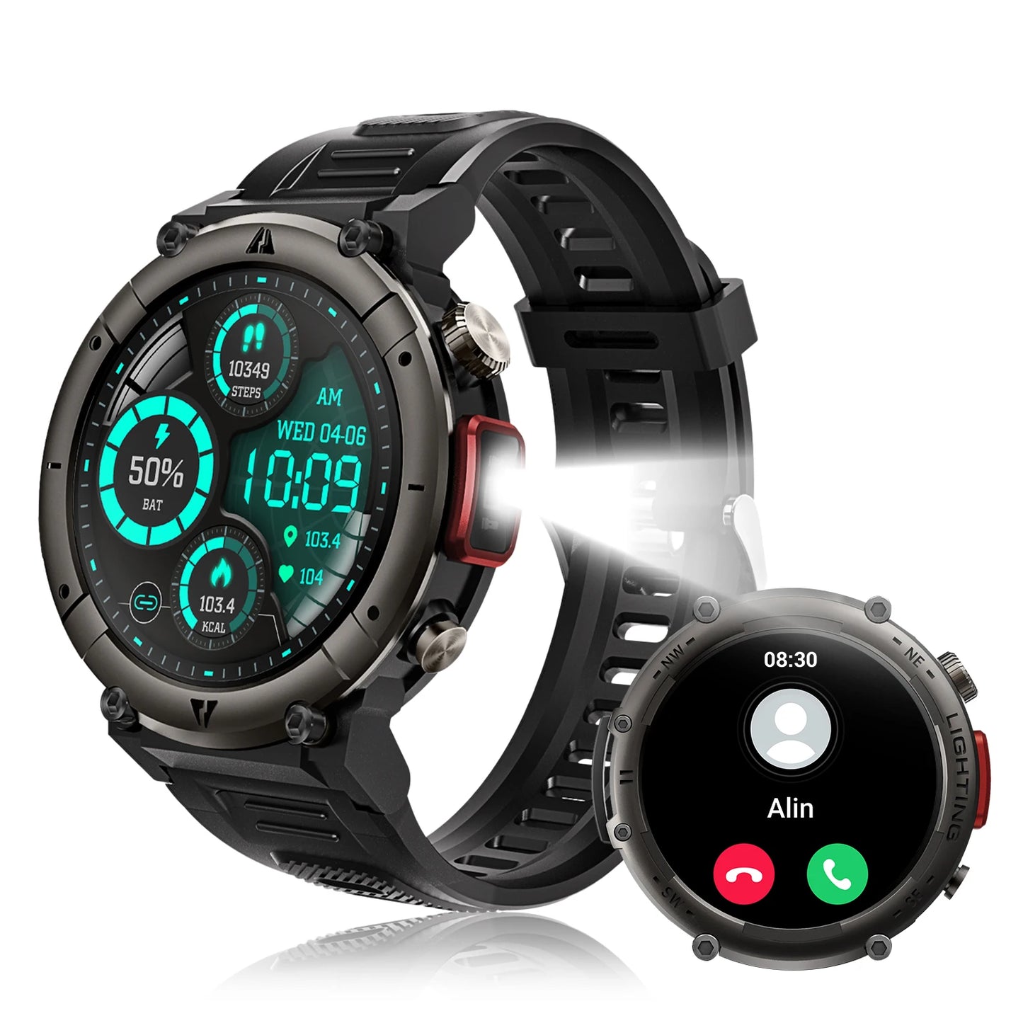 New Arrival Smartwatch – Heart Rate Monitor, FitCloudPro, IP67 Waterproof, Flashlight, Outdoor Smartwatch