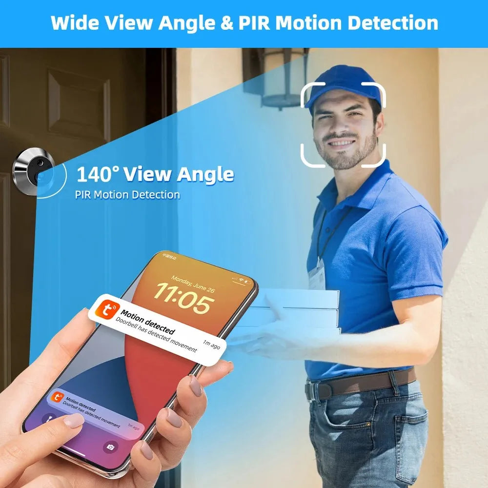 Innovative 4.3'' Wireless Doorbell Camera with 3MP HD, 140° Wide-Angle IR Night Vision, and 5000mAh Battery - Stay Connected with Motion Detection!