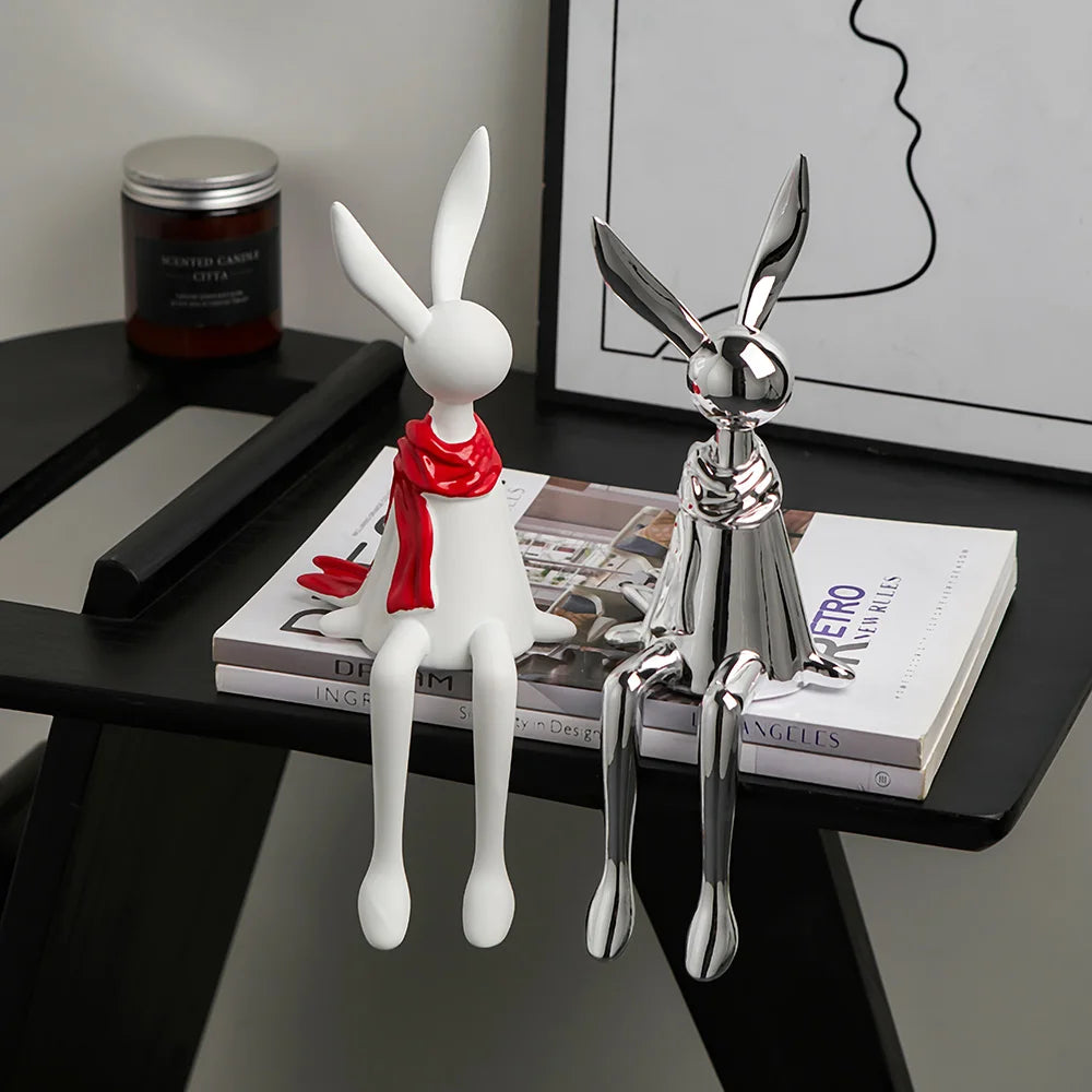 Modern Nordic Sitting Bunny Couple – Minimalist Home & Office Decor