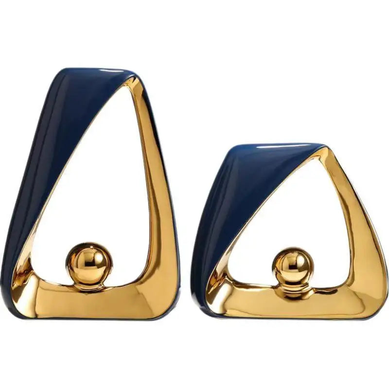 Modern Elegance Abstract Sculpture Set – Gold & Navy Blue Art Décor