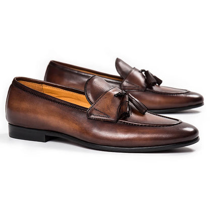 Men’s Luxury Brown Leather Tassel Loafers – Handcrafted Elegance