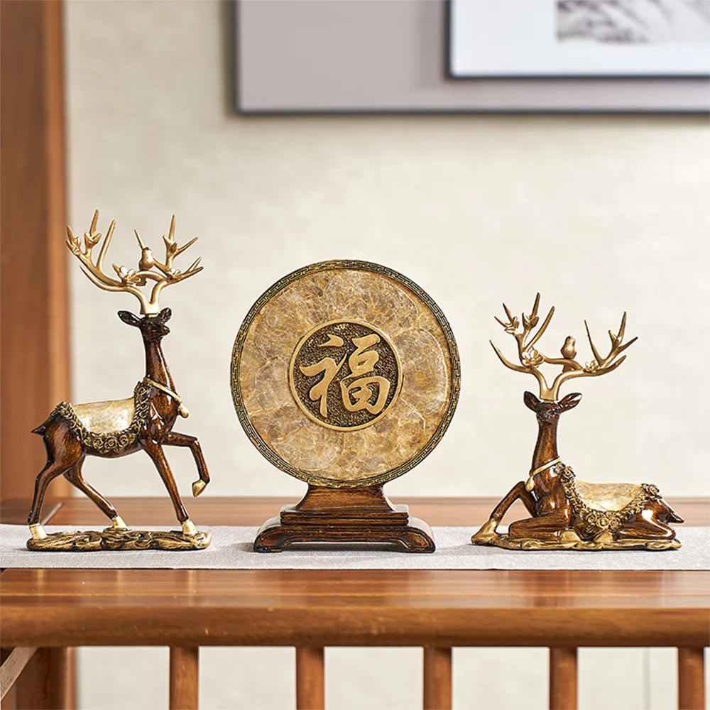 Luxury Golden Deer & Fortune Blessing Plate – Elegant Home & Office Decor