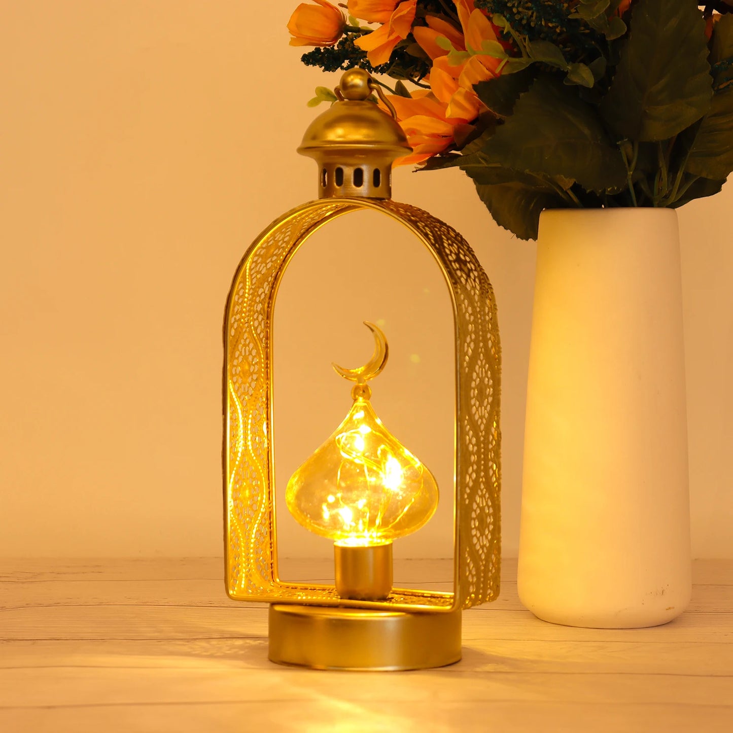 Pafu Arabic Islamic Gift Home Decor Ramadan Eid Gift Table Top Arch Lantern Table Centre Piece with LED Castle