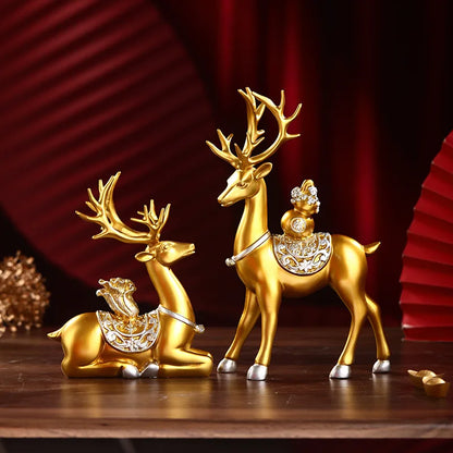 Luxury Golden Deer Figurine Set – Elegant Home &amp; Holiday Decor