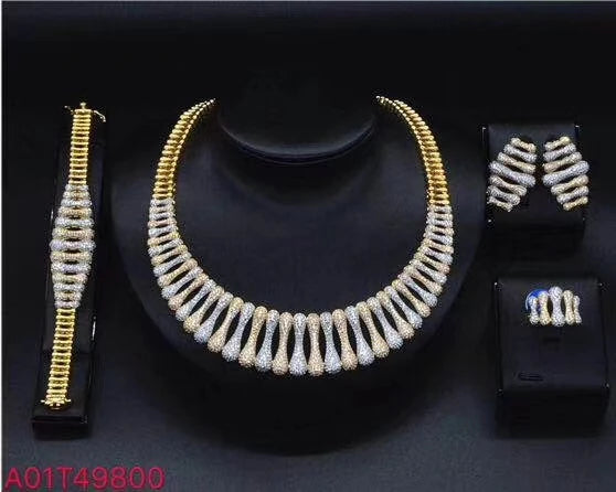 African Wedding Necklace Set – 18K Gold-Plated Luxury Bridal Jewelry for Women