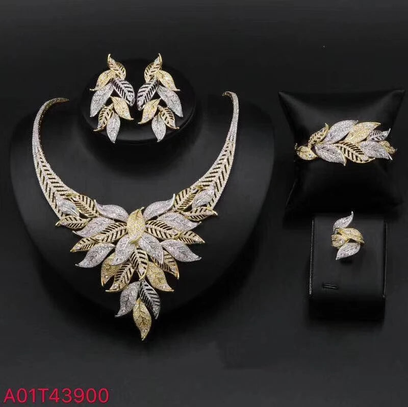 African Wedding Necklace Set – 18K Gold-Plated Luxury Bridal Jewelry for Women