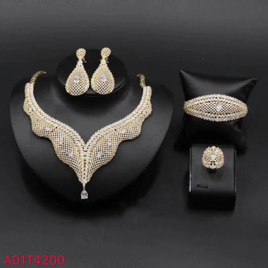 African Wedding Necklace Set – 18K Gold-Plated Luxury Bridal Jewelry for Women