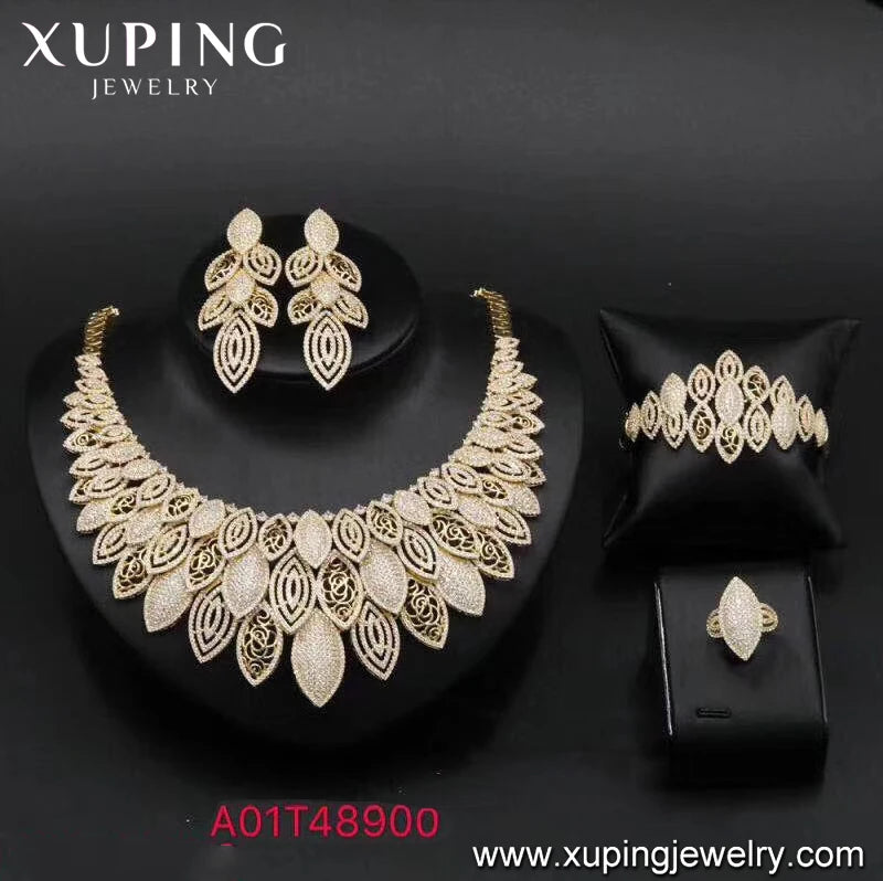 African Wedding Necklace Set – 18K Gold-Plated Luxury Bridal Jewelry for Women