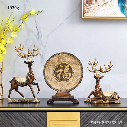 Luxury Golden Deer & Fortune Blessing Plate – Elegant Home & Office Decor