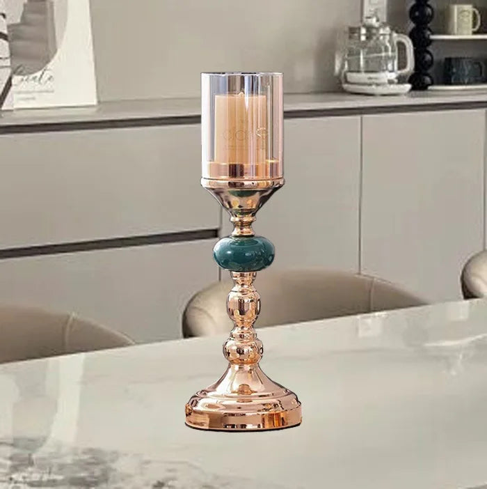 Elegant Metal & Glass Candle Holder – Modern Decorative Table Centerpiece