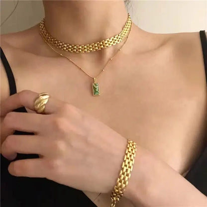 Luxury 4-Piece 18K Gold Plated Jewelry Set – Necklace, Bracelet, Ring & Collarbone Chain