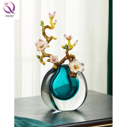 Luxury European Crystal Glass Vase – Handcrafted Enamel Decorative Home Accent