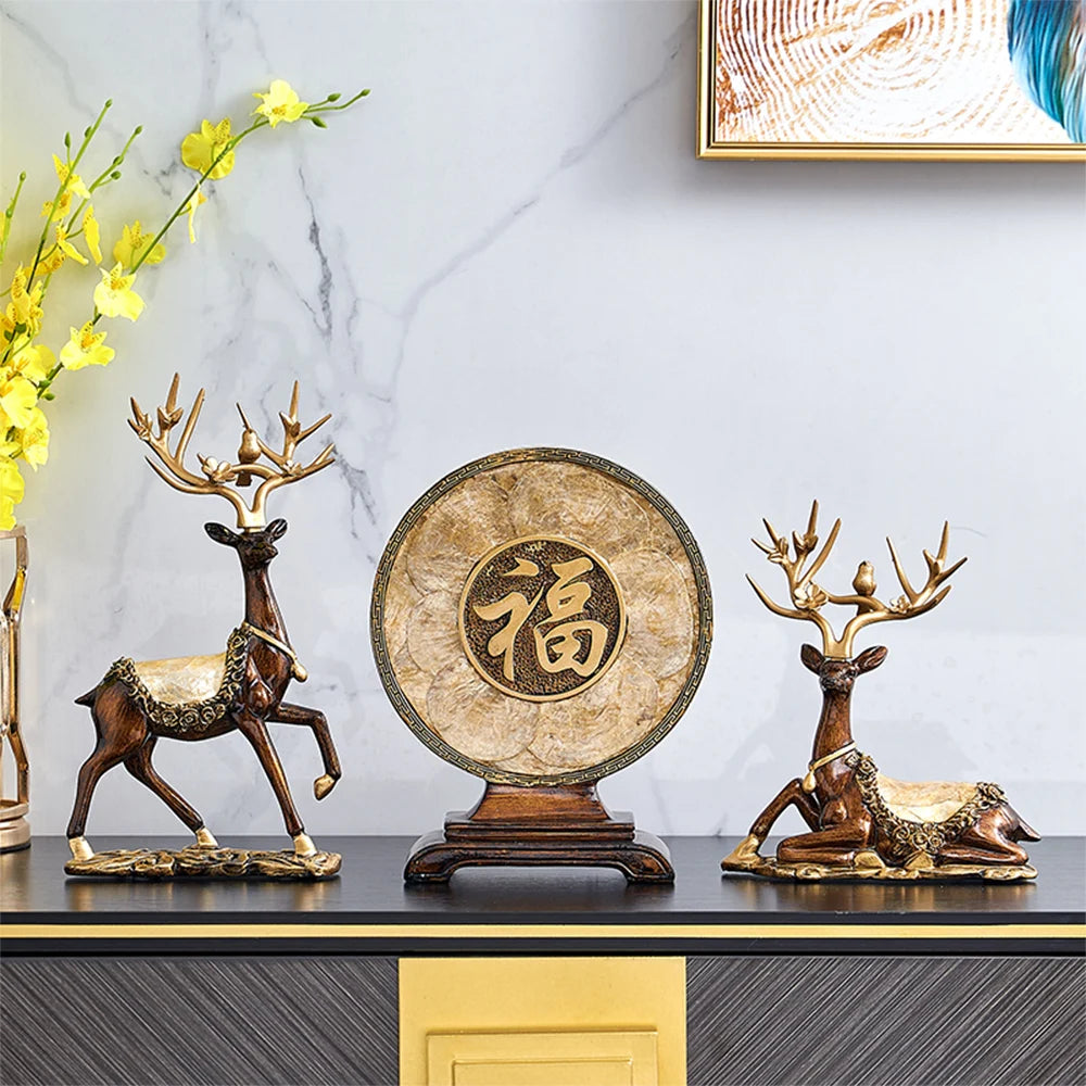 Luxury Golden Deer & Fortune Blessing Plate – Elegant Home & Office Decor