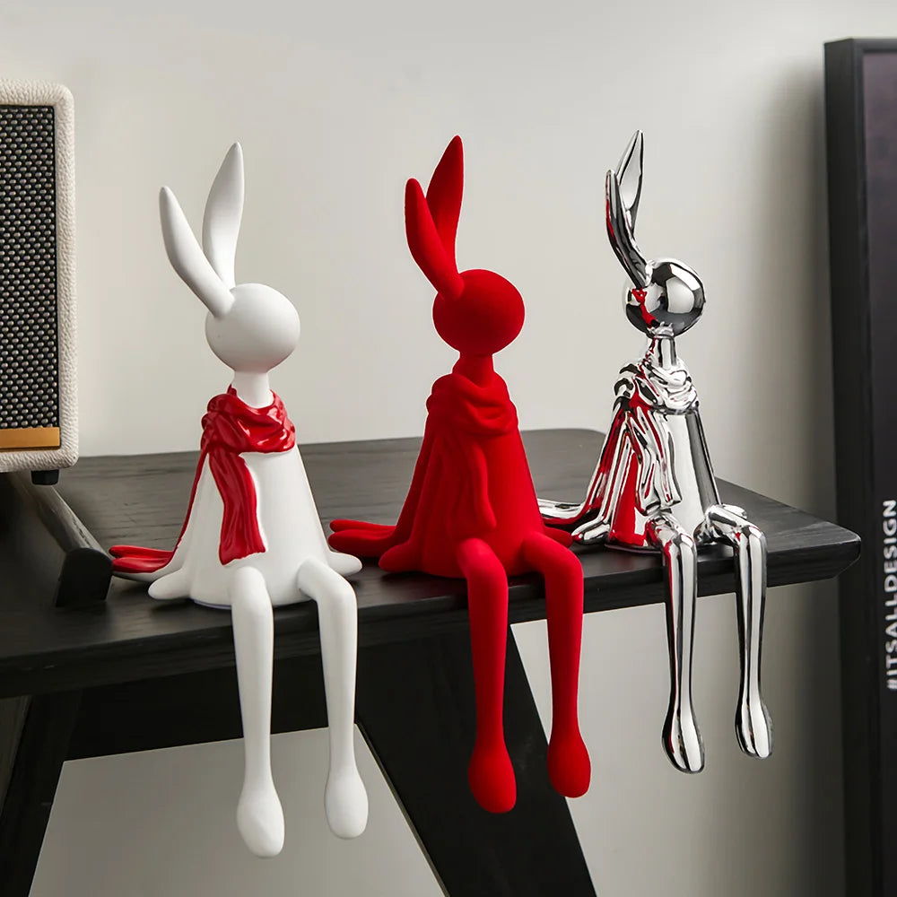 Modern Nordic Sitting Bunny Couple – Minimalist Home & Office Decor