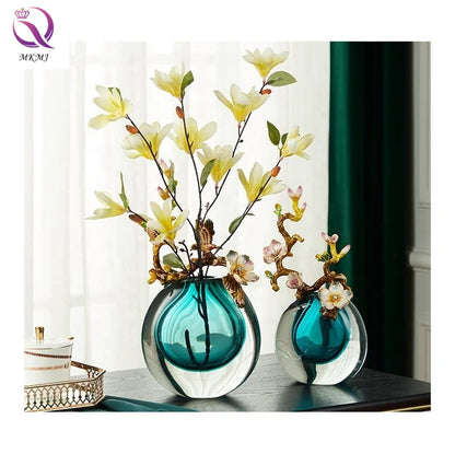 Luxury European Crystal Glass Vase – Handcrafted Enamel Decorative Home Accent