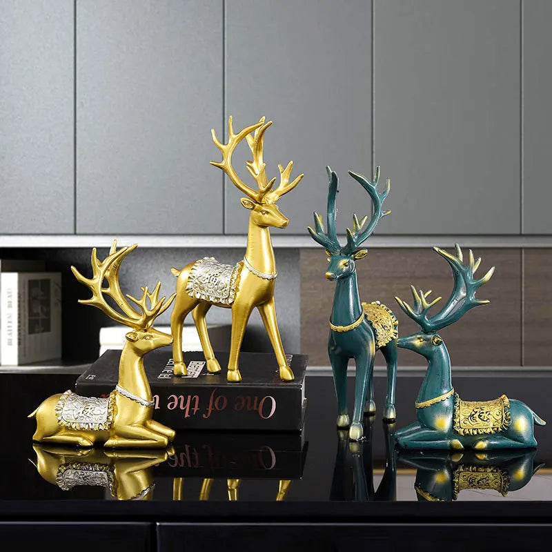 Majestic Emerald Deer Set – Luxury Home & Office Decor