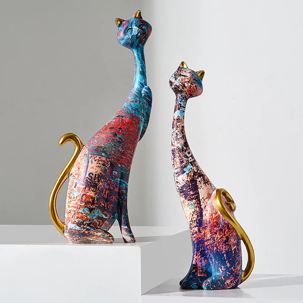 Elegant Abstract Cat Figurines – Colorful Modern Home Decor