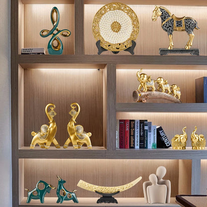 Luxury Gold & Jade-Inspired Decorative Sculptures – Elegant Home & Office Accents