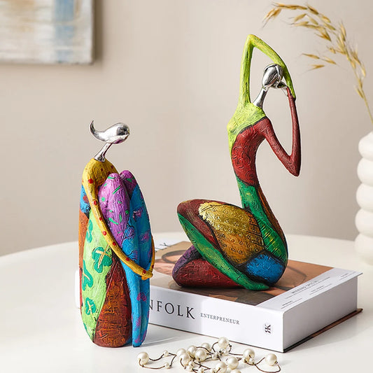 Abstract Colorful Yoga Sculptures – Modern Art Figurines for Home & Office Decor