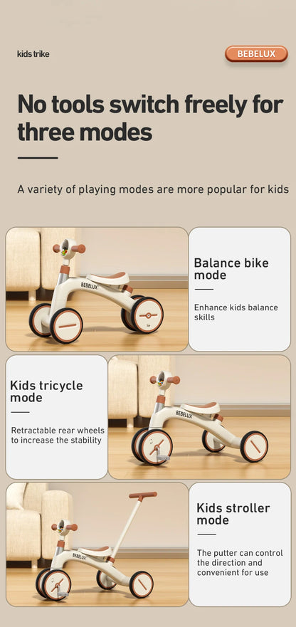 BEBELUX 4-in-1 Kids Balance Bike & Tricycle – Adjustable, Safe & Fun!