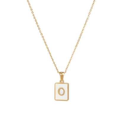 Vintage Stainless Steel A-Z Initial Necklace – Rectangle Natural Shell Pendant