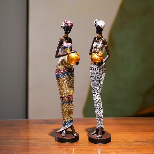 Elegant Polyresin African Women Figurine – Cultural Tabletop Ornament & Gift