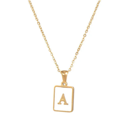 Vintage Stainless Steel A-Z Initial Necklace – Rectangle Natural Shell Pendant