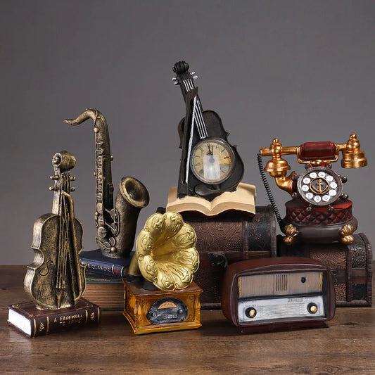 Vintage Resin Violin Clock – Retro Desktop Decoration for Home, Office, Café & Bar